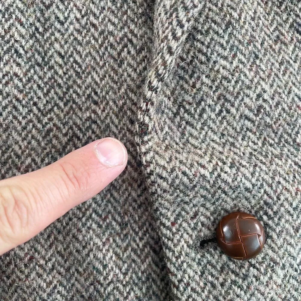 Vintage Harris Tweed‎ Blazer Jacket Sport Coat 40R Brown Herringbone 100% Wool
